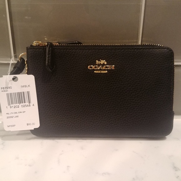 Coach Double Corner Zip F87590 Wristlet , Black - Picture 2 of 8